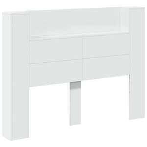 vidaXL T&ecirc;te de lit de rangement avec LED Blanc Bois d'ing&eacute;nierie