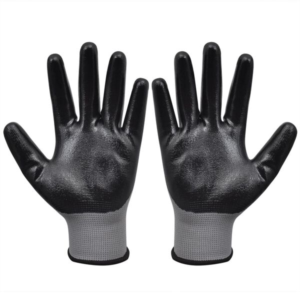 vidaXL Gants de travail Nitrile 24 paires Gris et noir Taille 8/M