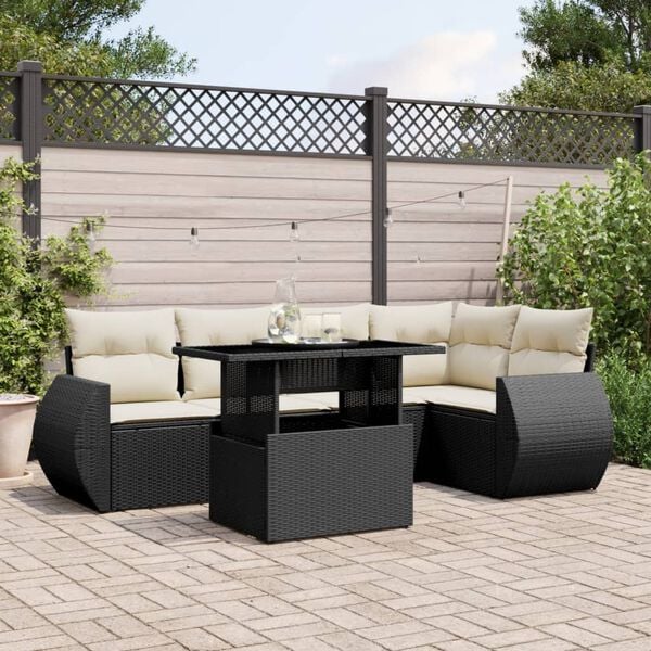 vidaXL Salon de jardin 6 pcs avec coussins noir r&eacute;sine tress&eacute;e