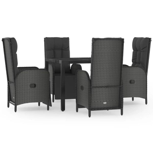 vidaXL Ensemble &agrave; manger de jardin coussins 5pcs Noir R&eacute;sine tress&eacute;e