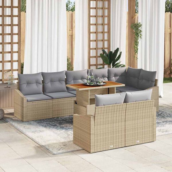 vidaXL Ensemble de canap&eacute; de jardin 9 pcs Beige Poly rotin