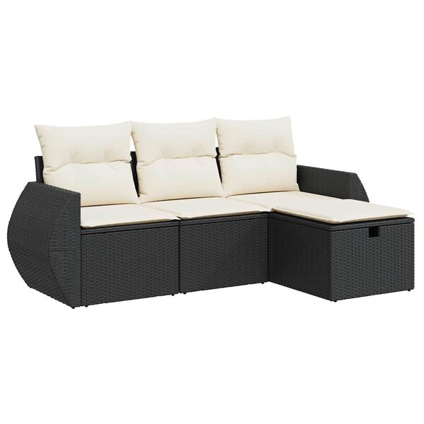 vidaXL Salon de jardin 4 pcs avec coussins noir r&eacute;sine tress&eacute;e