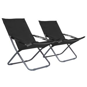 vidaXL Chaises pliables de plage lot de 2 Tissu Noir