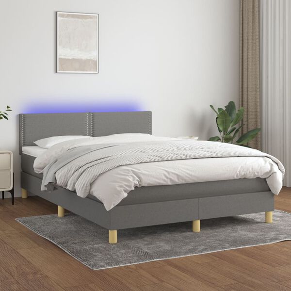 vidaXL Sommier &agrave; lattes de lit et matelas et LED Gris fonc&eacute; 140x200 cm