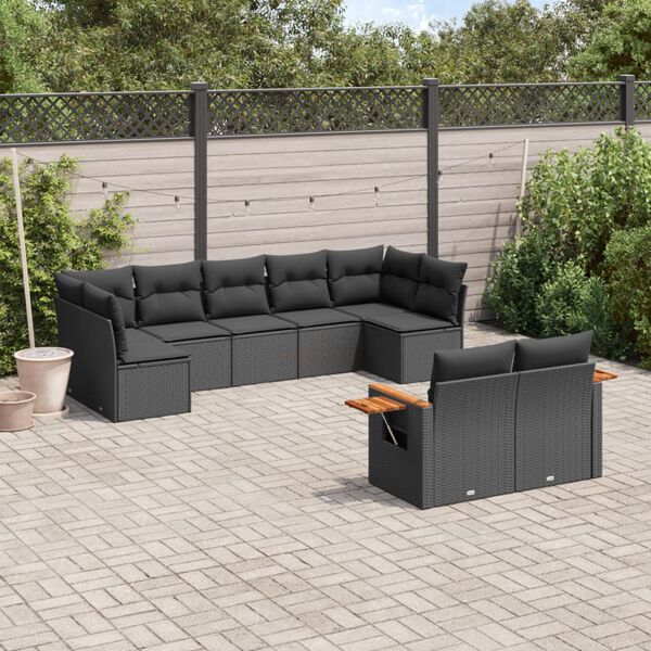 vidaXL Salon de jardin 9 pcs avec coussins noir r&eacute;sine tress&eacute;e