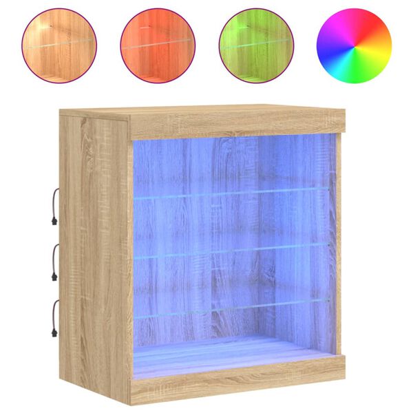 vidaXL Buffet avec lumi&egrave;res LED ch&ecirc;ne sonoma 60,5x37x67 cm