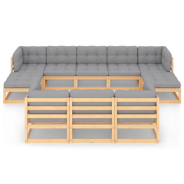 vidaXL Salon de jardin 10 pcs avec coussins Bois de pin massif