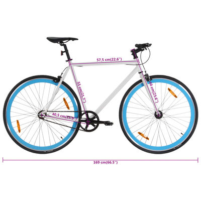 vidaXL Vélo à pignon fixe blanc et bleu 700c 55 cm