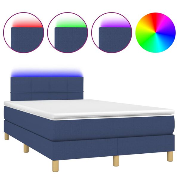 vidaXL Sommier &agrave; lattes de lit matelas et LED bleu 120x190 cm tissu