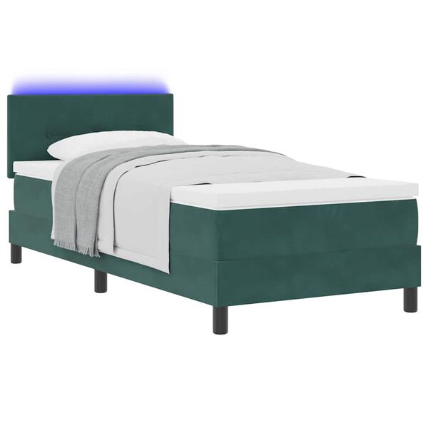 vidaXL Lit &agrave; ressort LED avec matelas Vert fonc&eacute; 90 x 190 cm Velours
