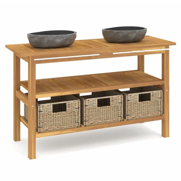 vidaXL Armoire de salle de bain et lavabos en pierre Teck massif