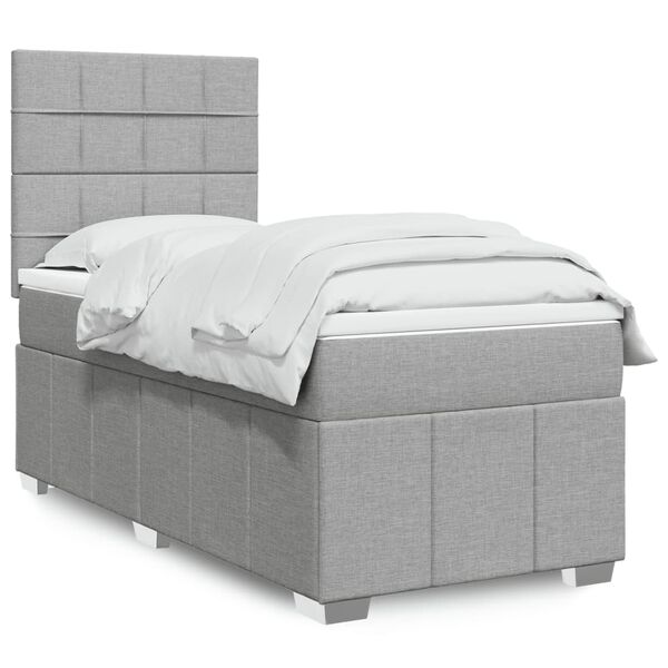 vidaXL Sommier &agrave; lattes de lit avec matelas Gris clair 90x200 cm Tissu