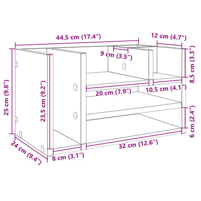 vidaXL Organisateur de bureau sonoma gris 44,5x24x25cm bois ingénierie