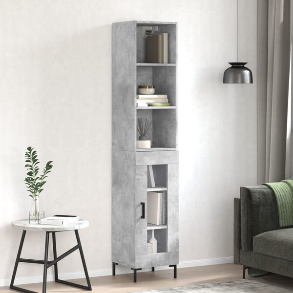 vidaXL Buffet haut Gris b&eacute;ton 34,5x34x180 cm Bois d'ing&eacute;nierie