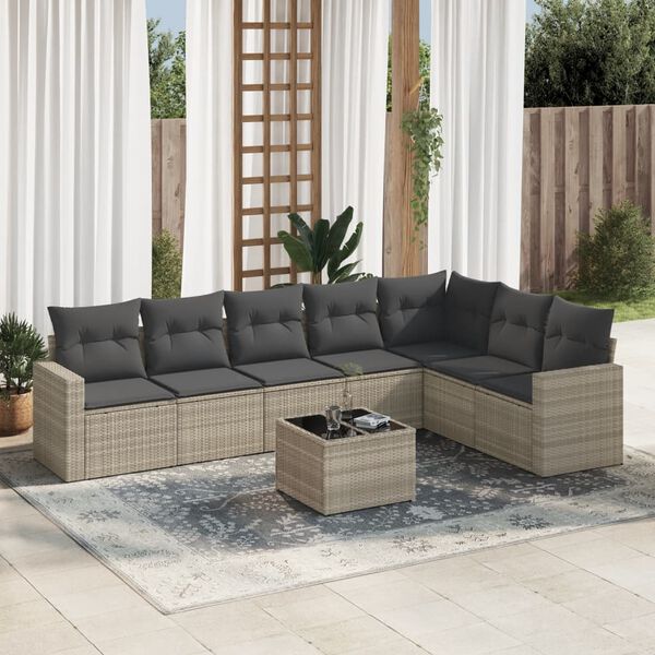 vidaXL Salon de jardin 8 pcs avec coussins gris clair r&eacute;sine tress&eacute;e