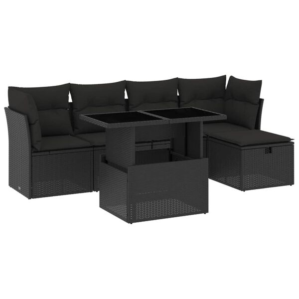 vidaXL Salon de jardin 6 pcs avec coussins noir r&eacute;sine tress&eacute;e