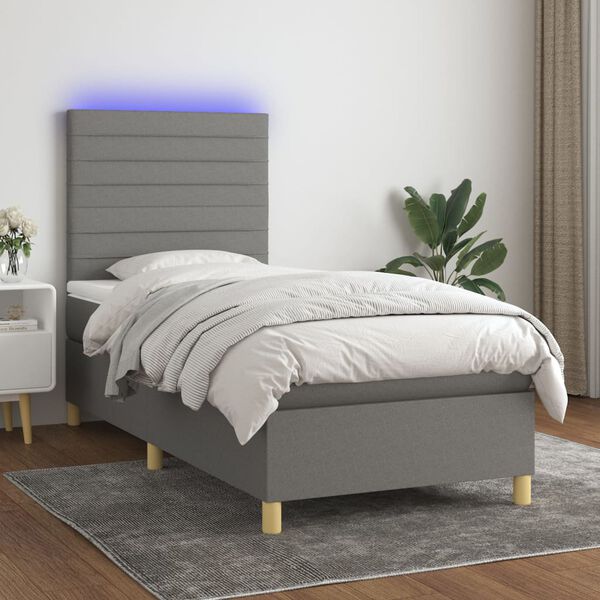 vidaXL Sommier &agrave; lattes de lit et matelas et LED Gris fonc&eacute; 90x200cm