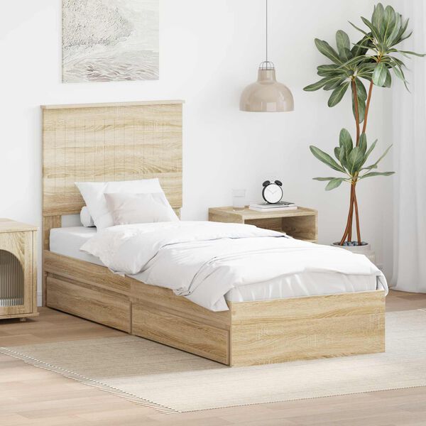 vidaXL Lit de Rangement Ch&ecirc;ne Sonoma 75 x 190 cm Bois d'ing&eacute;nierie