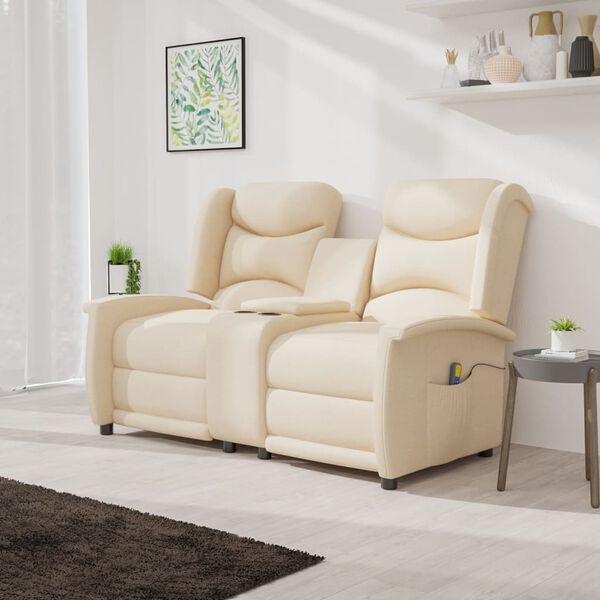 vidaXL Fauteuil de massage inclinable et porte-gobelet 2 places cr&egrave;me