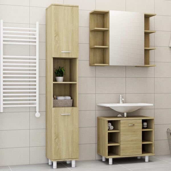 vidaXL Ensemble de meubles de bain 3pcs Ch&ecirc;ne sonoma Bois d'ing&eacute;nierie