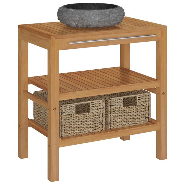 vidaXL Armoire de toilette Teck solide avec lavabo en marbre Noir