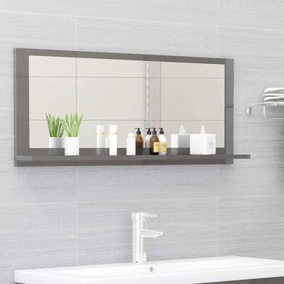 vidaXL Miroir de salle de bain Gris brillant Bois d’ingénierie