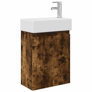 vidaXL Meuble de salle de bain avec robinet Ch&ecirc;ne fum&eacute;