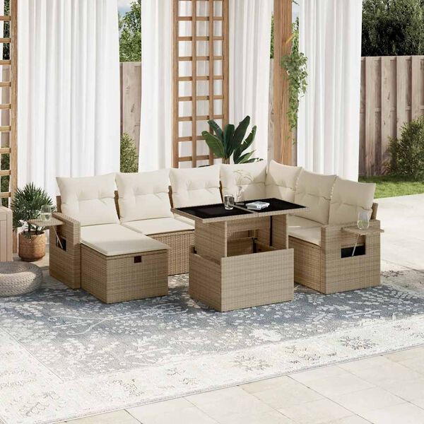 vidaXL Salon de jardin avec coussins 8 pcs beige r&eacute;sine tress&eacute;e