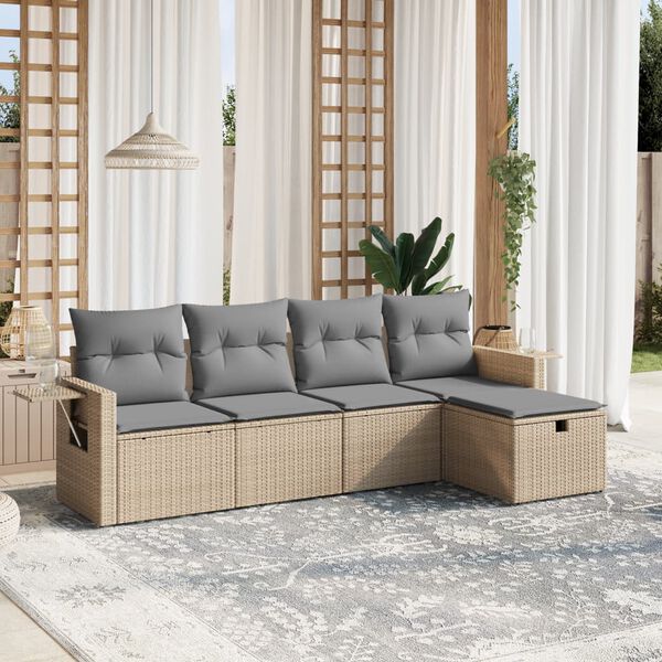 vidaXL Salon de jardin avec coussins 5pcs m&eacute;lange beige r&eacute;sine tress&eacute;e