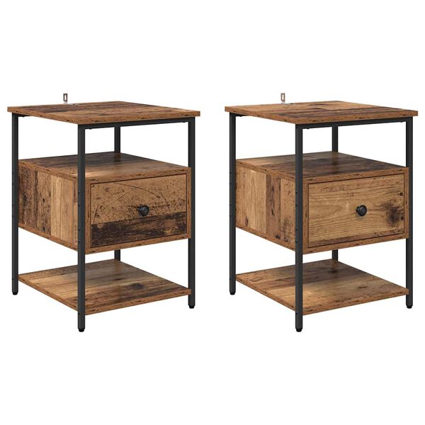 vidaXL Cabinet de chevet avec tiroir 2 pcs Bois ancien 40 x 42 x 56 cm