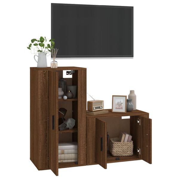 vidaXL Ensemble de meubles TV 2 pcs Ch&ecirc;ne marron Bois d'ing&eacute;nierie