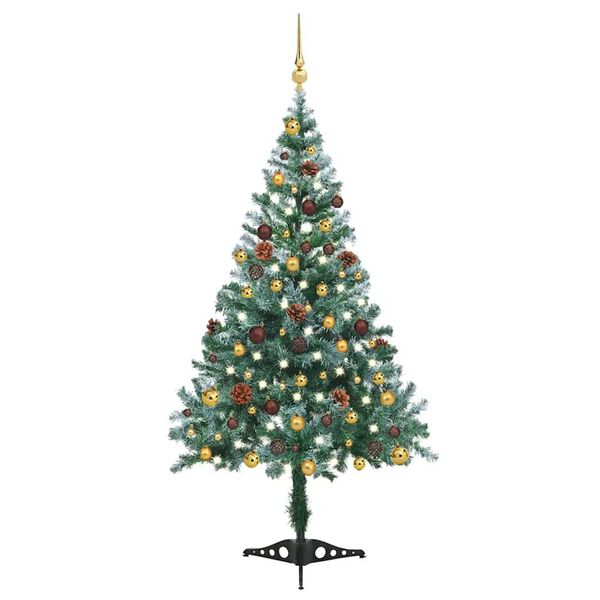 vidaXL Arbre de No&euml;l givr&eacute; pr&eacute;-&eacute;clair&eacute; et boules pommes de pin 150 cm