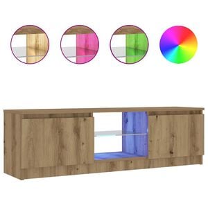 vidaXL Meuble TV avec lumi&egrave;res LED ch&ecirc;ne artisanal bois d'ing&eacute;nierie