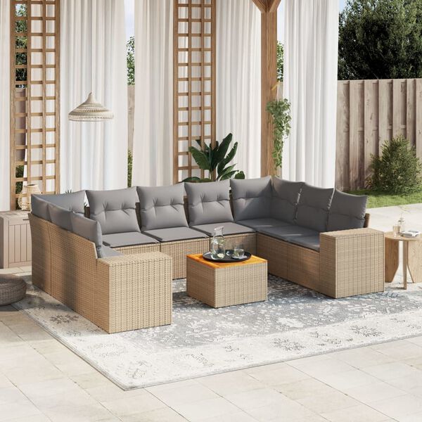 vidaXL Salon de jardin avec coussins 10 pcs beige r&eacute;sine tress&eacute;e
