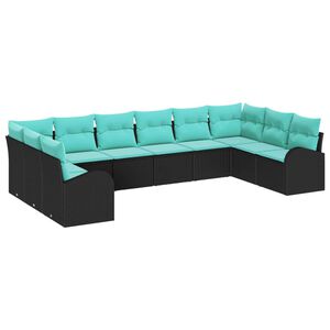 vidaXL Ensemble de canap&eacute; de jardin 10 pc Noir et turquoise polyrotin