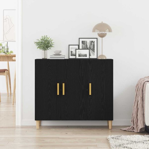 vidaXL Buffet Chêne noir 90 x 34 x 80 cm Bois d'ingénierie
