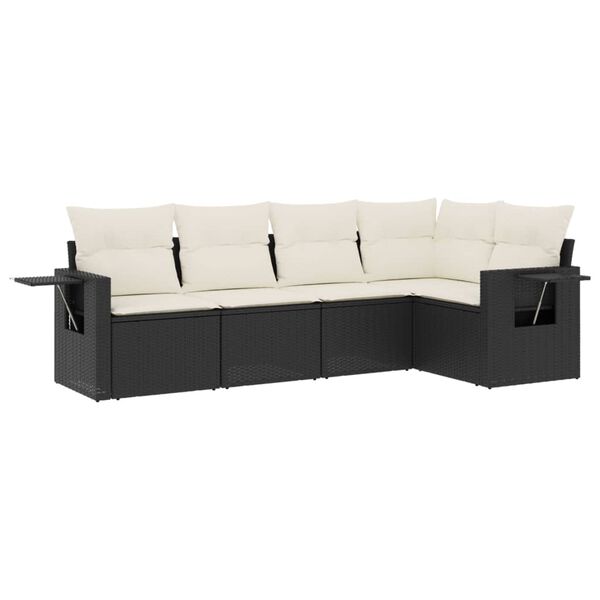vidaXL Salon de jardin 5 pcs avec coussins noir r&eacute;sine tress&eacute;e
