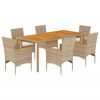 vidaXL Ensemble &agrave; manger de jardin et coussins 7pcs beige rotin acacia
