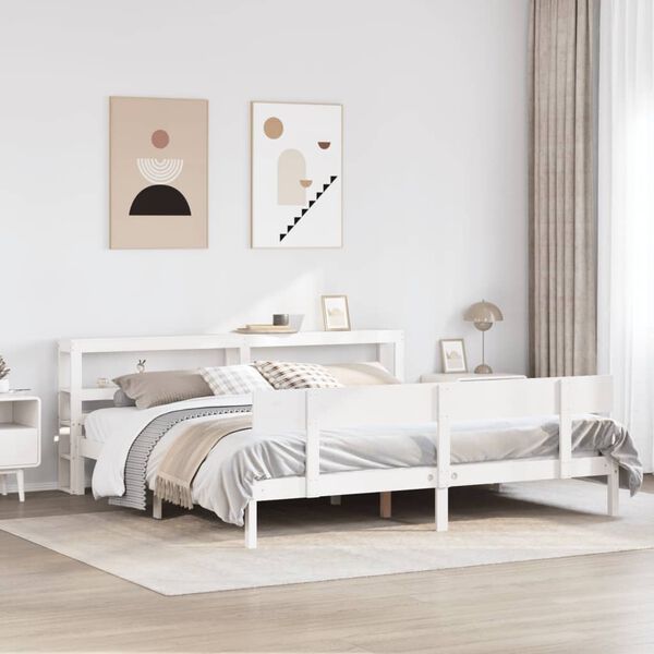 vidaXL Cadre de lit sans matelas blanc 200x200 cm bois massif de pin