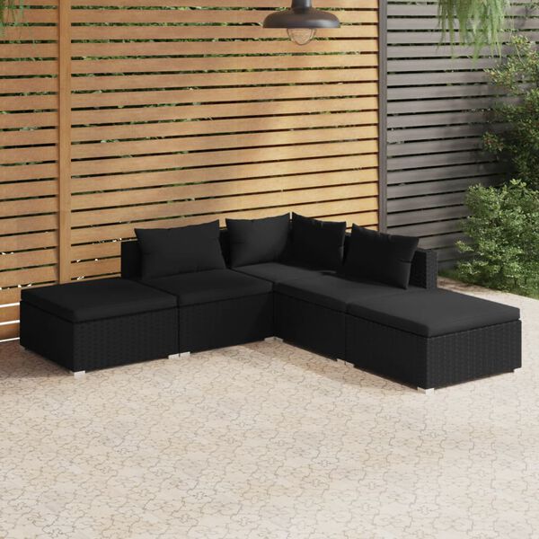 vidaXL Salon de jardin 5 pcs avec coussins R&eacute;sine tress&eacute;e Noir