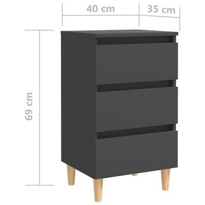 vidaXL Tables de chevet avec pieds en bois 2 pcs Gris 40x35x69 cm