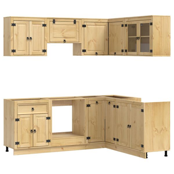vidaXL Armoire avec &eacute;tag&egrave;re avec porte SKI 8 pcs Brun Miel Pin massif