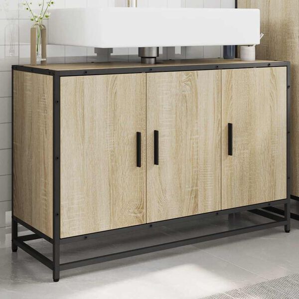 vidaXL Meuble de salle de bain avec lavabo Ch&ecirc;ne Sonoma 90 x 33 x 60 cm Bois d'ing&eacute;nierie