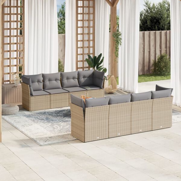 vidaXL Salon de jardin avec coussins 9pcs m&eacute;lange beige r&eacute;sine tress&eacute;e