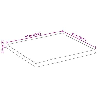 vidaXL Dessus de table 60x60x2,5 cm bord vivant bois massif manguier