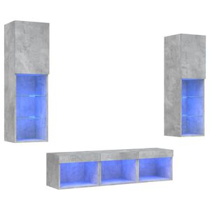 vidaXL Unit&eacute;s murales TV avec LED 5 pcs gris b&eacute;ton bois d'ing&eacute;nierie
