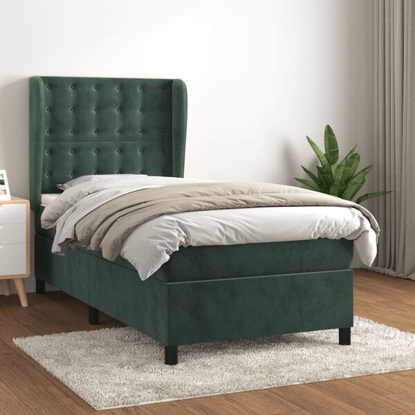vidaXL Sommier &agrave; lattes de lit avec matelas Vert fonc&eacute; 90x190 cm