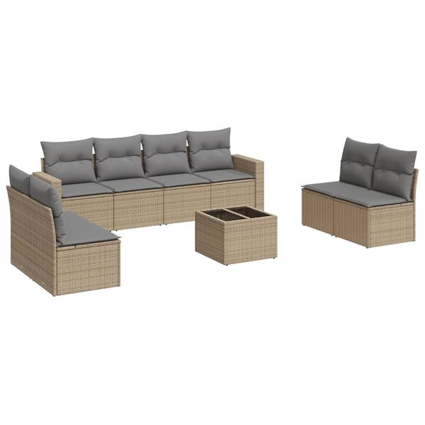vidaXL Salon de jardin avec coussins 9 pcs beige r&eacute;sine tress&eacute;e