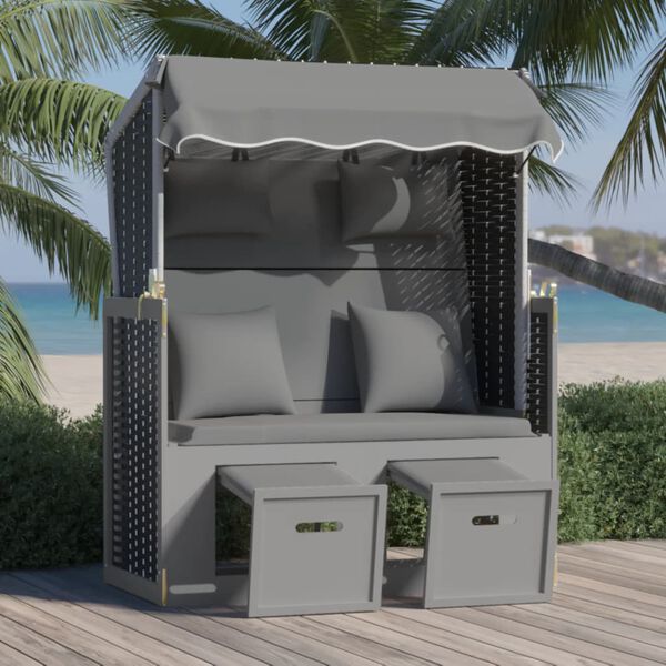 vidaXL Strandkorb avec coussin poly rotin bois solide anthracite noir