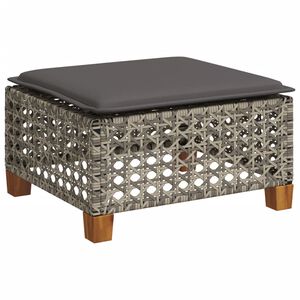 vidaXL Tabouret de jardin et coussin gris 63,5x56x32 cm r&eacute;sine tress&eacute;e